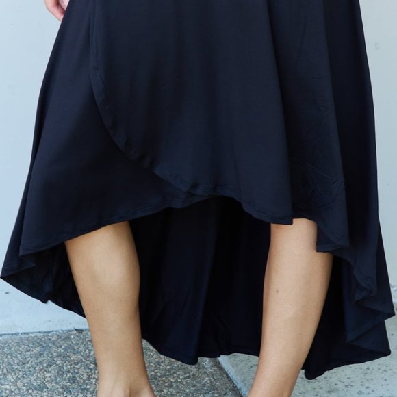 High Waisted Tulip Flare Knee-length Skirt Layered Faux Wrap High-Low Skirt - Picture 5 of 10
